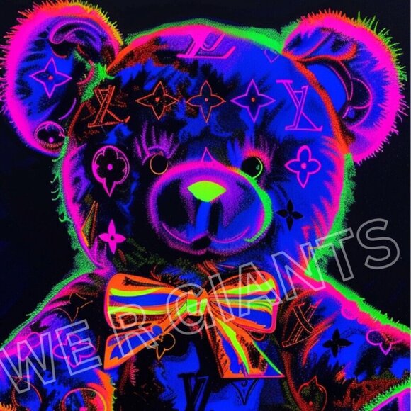 LOUIS VUITTON NEON TEDDY BEAR 11X17 PRINT WALL ART BY DENARDAI - Picture 2 of 2